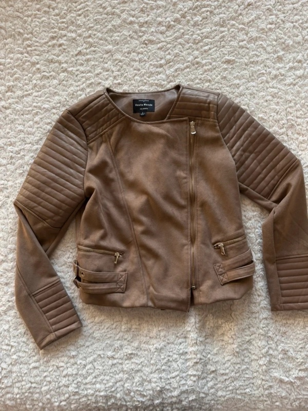 Haute Monde Brown Quilted Sleeve Moto Jacket